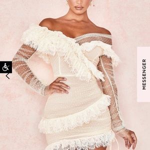 House Of CB Ivory Lace Frill Mini Dress! Size L, Only Worn Once For 4 Hours.
